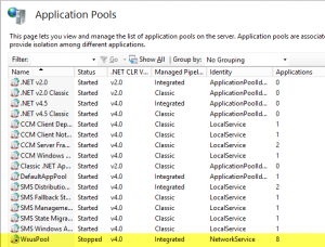 WsusPool crashes Stopped